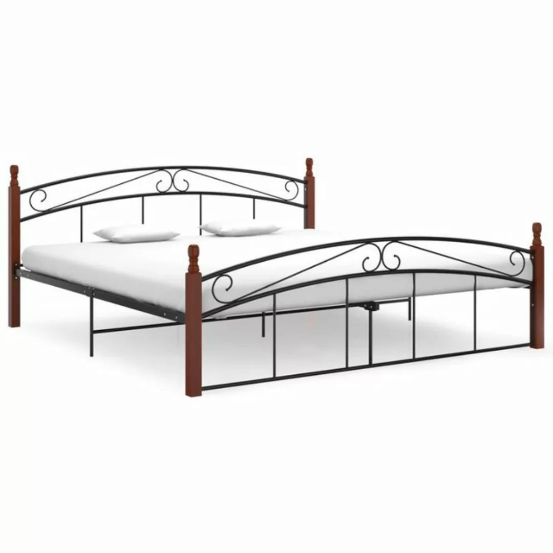 furnicato Bett Bettgestell Schwarz Metall und Massivholz Eiche 180x200 cm günstig online kaufen