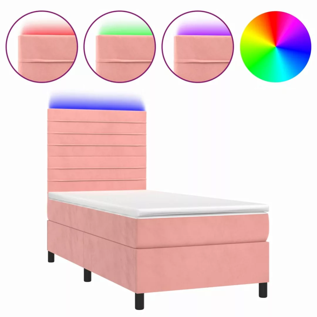 Vidaxl Boxspringbett Mit Matratze & Led Rosa 100x200 Cm Samt günstig online kaufen