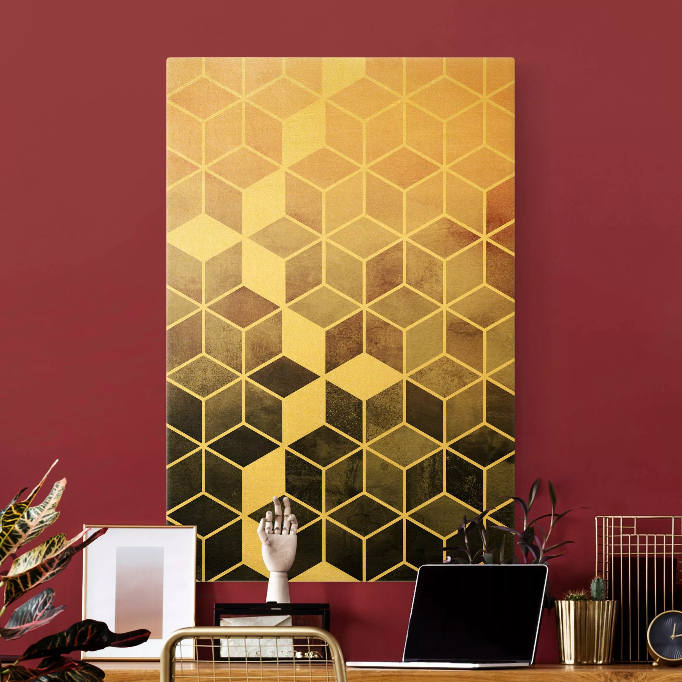 Leinwandbild Gold Goldene Geometrie - Rosa Grau günstig online kaufen