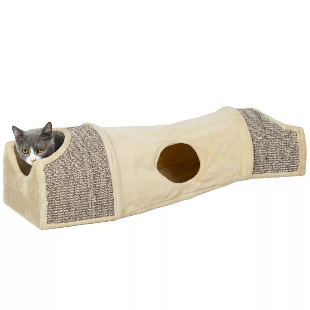 PawHut Katzentunnel beige Spanplatte B/H/L: ca. 38x29x107 cm günstig online kaufen