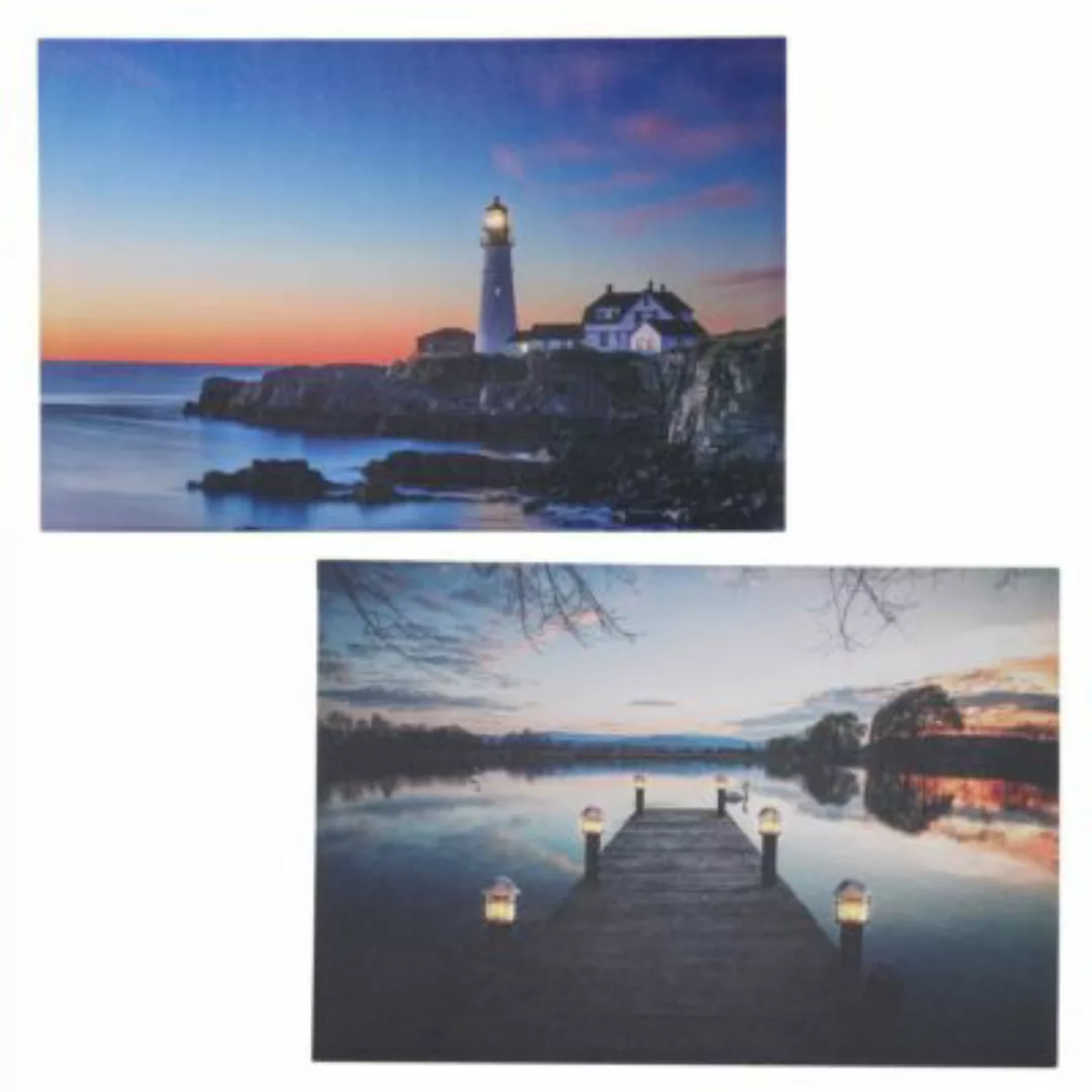 HWC Mendler 2x LED-Bild mit Timer, 40x60cm, Lighthouse mehrfarbig günstig online kaufen