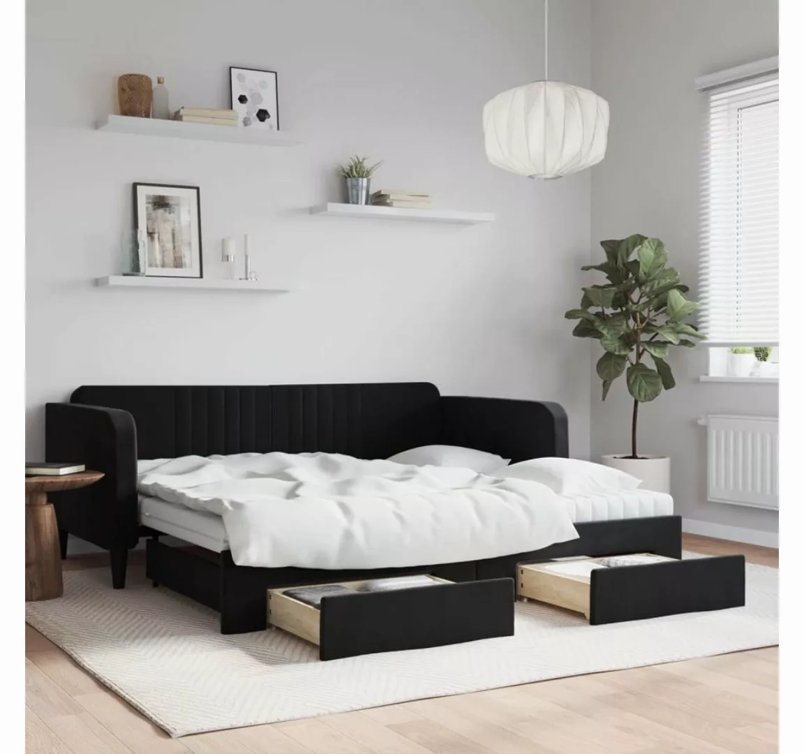 vidaXL Gästebett Gästebett Tagesbett Ausziehbar mit Schubladen Schwarz 90x1 günstig online kaufen