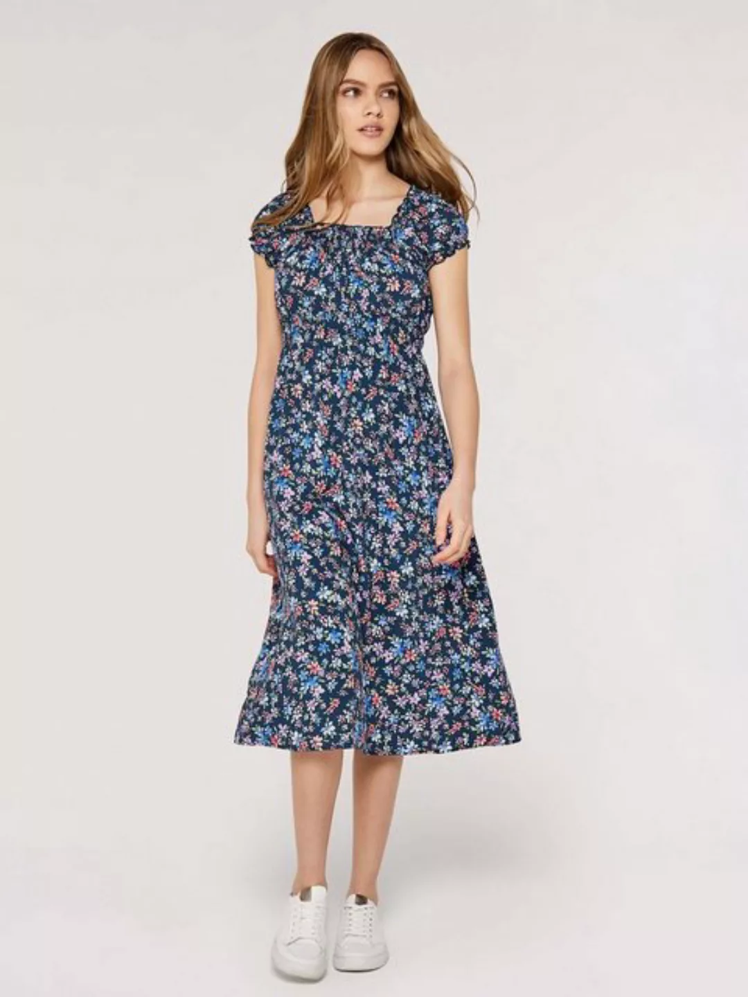 Apricot Midikleid Milkmaid Ditsy Midi Dress, mit Smokdetails, mit Blumendru günstig online kaufen