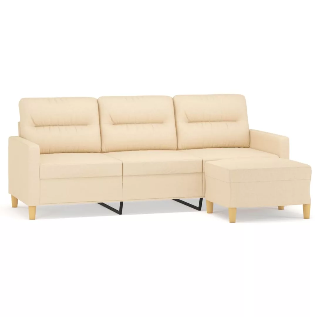 Vidaxl 3-sitzer-sofa Mit Hocker Creme 180 Cm Stoff günstig online kaufen