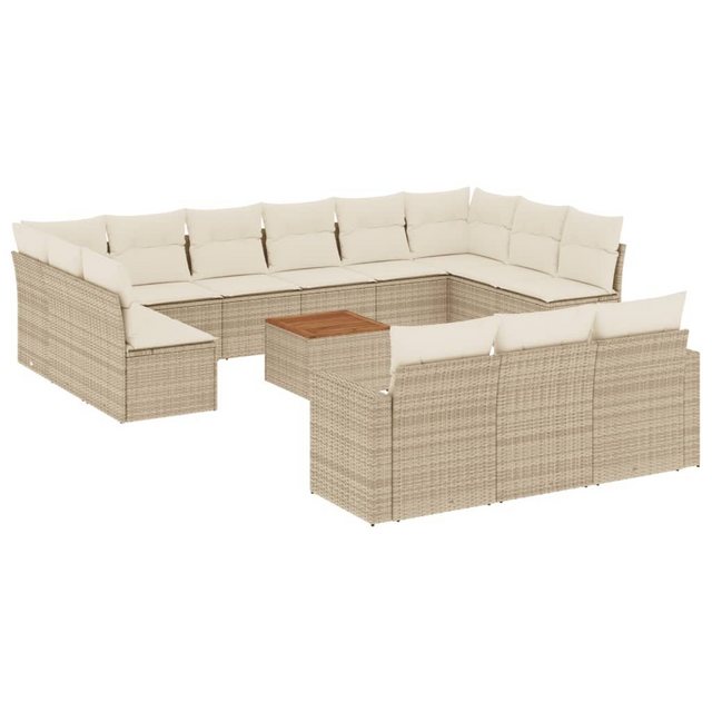 vidaXL Sofaelement 14-tlg. Garten-Sofagarnitur mit Kissen Beige Poly Rattan günstig online kaufen