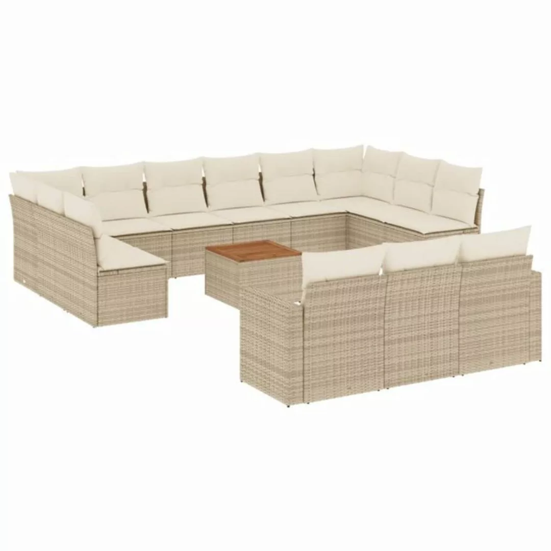 vidaXL Sofaelement 14-tlg. Garten-Sofagarnitur mit Kissen Beige Poly Rattan günstig online kaufen