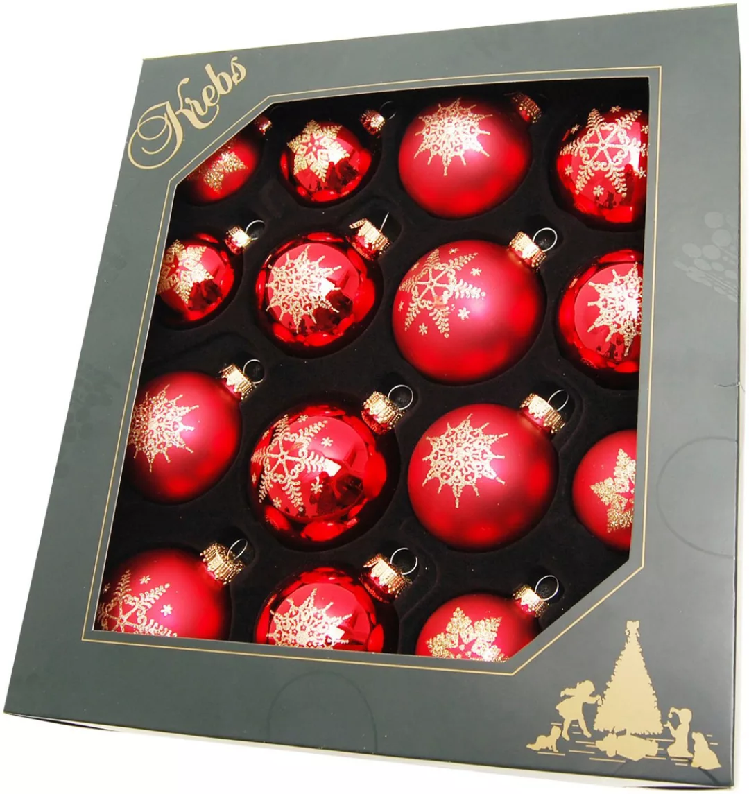 Krebs Glas Lauscha Weihnachtsbaumkugel "Schneeflocke rot", (Set, 16 St.), W günstig online kaufen