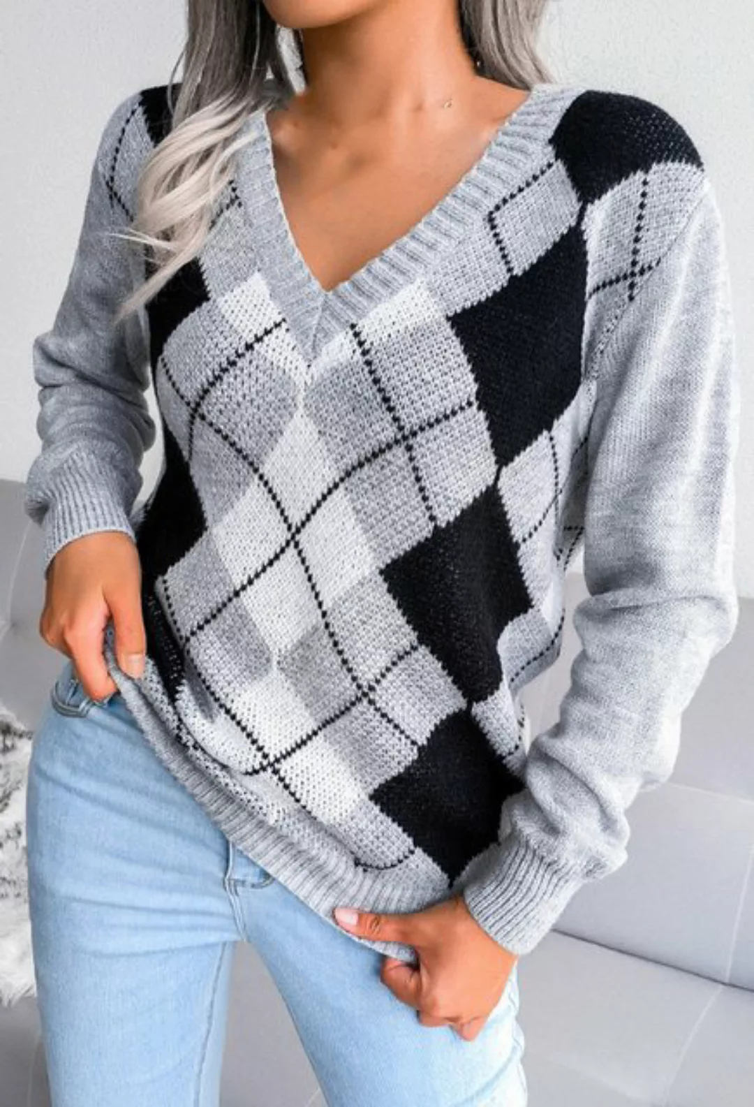 CHENIN Langarmhemd Damen College Style Diamond Casual Pullover Herbst und W günstig online kaufen