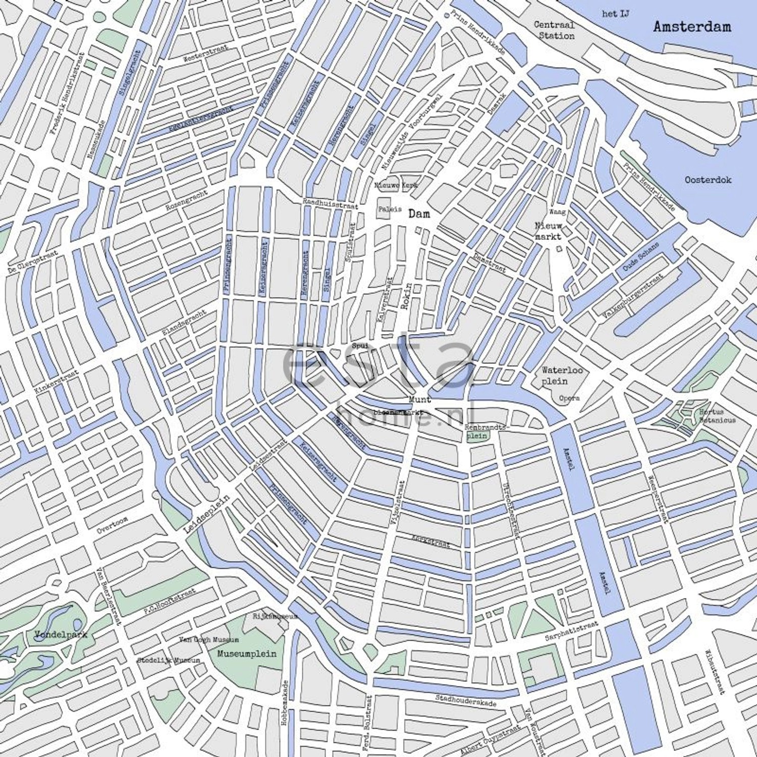 ESTAhome Fototapete Stadtplan Von Amsterdam Grau und Blau 279 x 279 cm 1577 günstig online kaufen