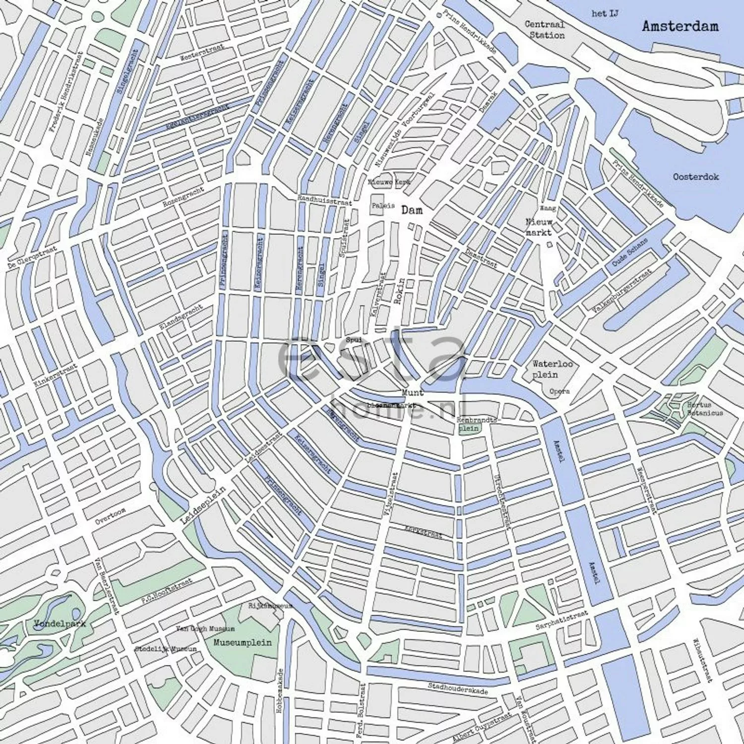 ESTAhome Fototapete Stadtplan Von Amsterdam Grau und Blau 279 x 279 cm 1577 günstig online kaufen