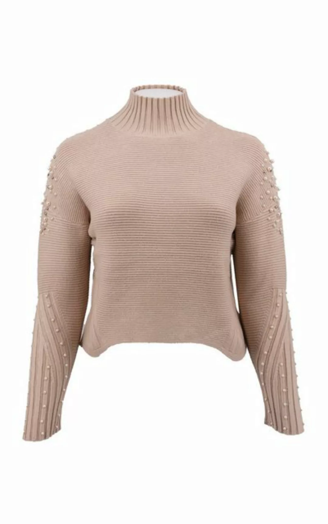 Passioni Rollkragenpullover Pullover in beige mit Stehkragen und Perlenverz günstig online kaufen