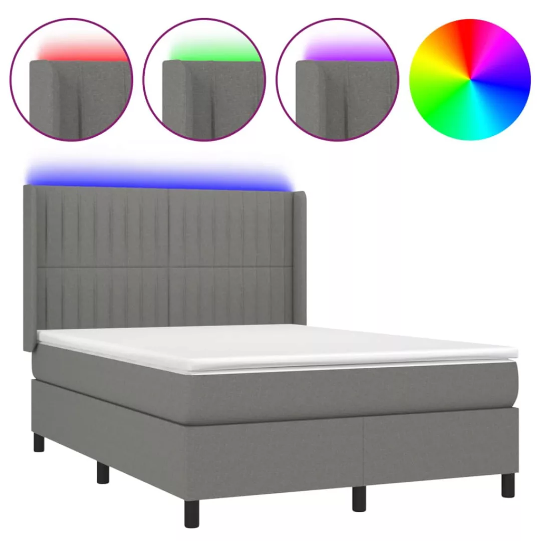 Vidaxl Boxspringbett Mit Matratze & Led Dunkelgrau 140x200 Cm Stoff günstig online kaufen