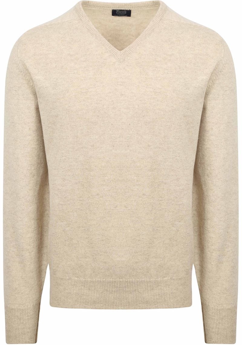 William Lockie V-Ausschnitt Pullover Lammwolle Linen Beige - Größe M günstig online kaufen