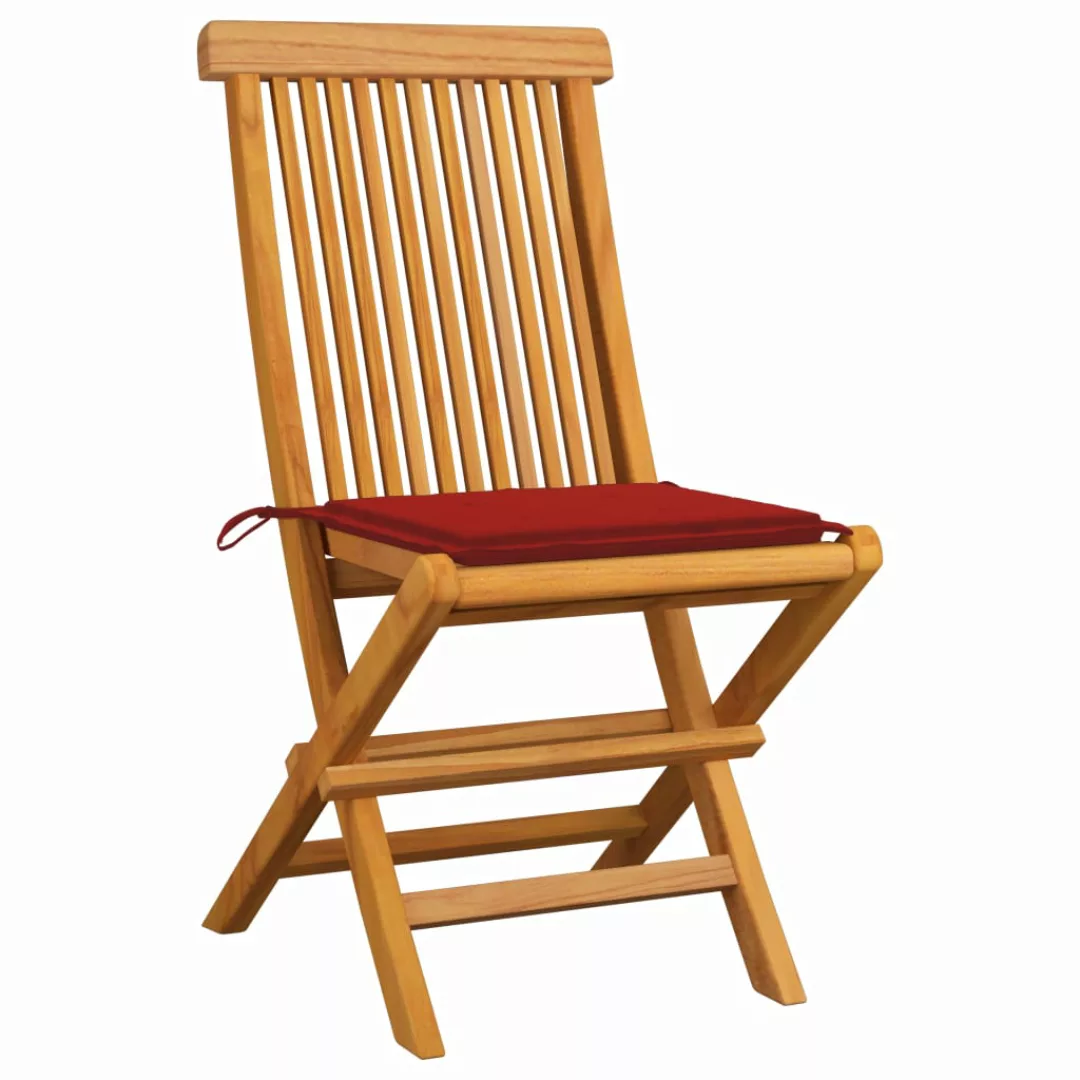 Gartenstühle Mit Roten Kissen 6 Stk. Massivholz Teak günstig online kaufen