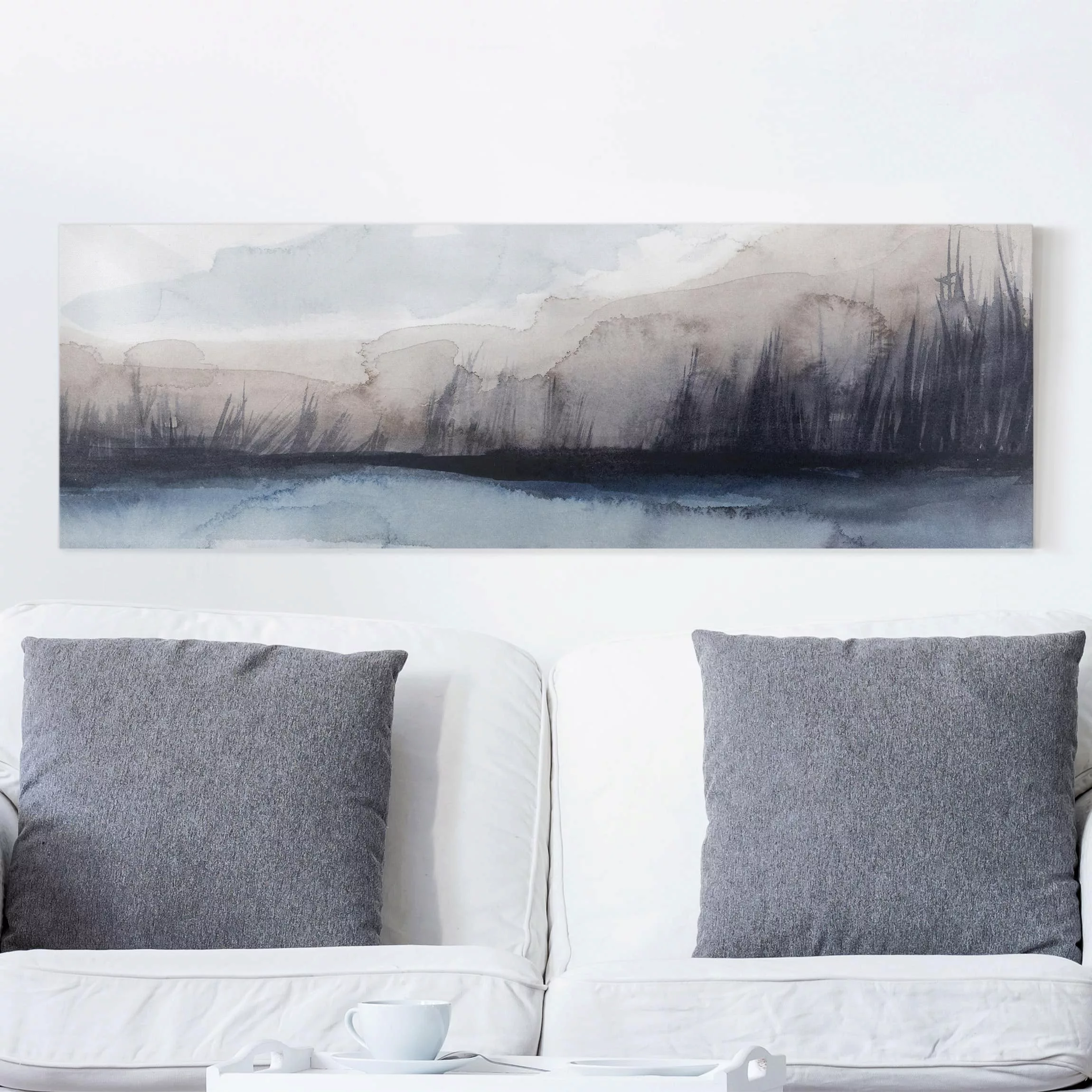 Leinwandbild Abstrakt - Panorama Seeufer mit Bergen I günstig online kaufen