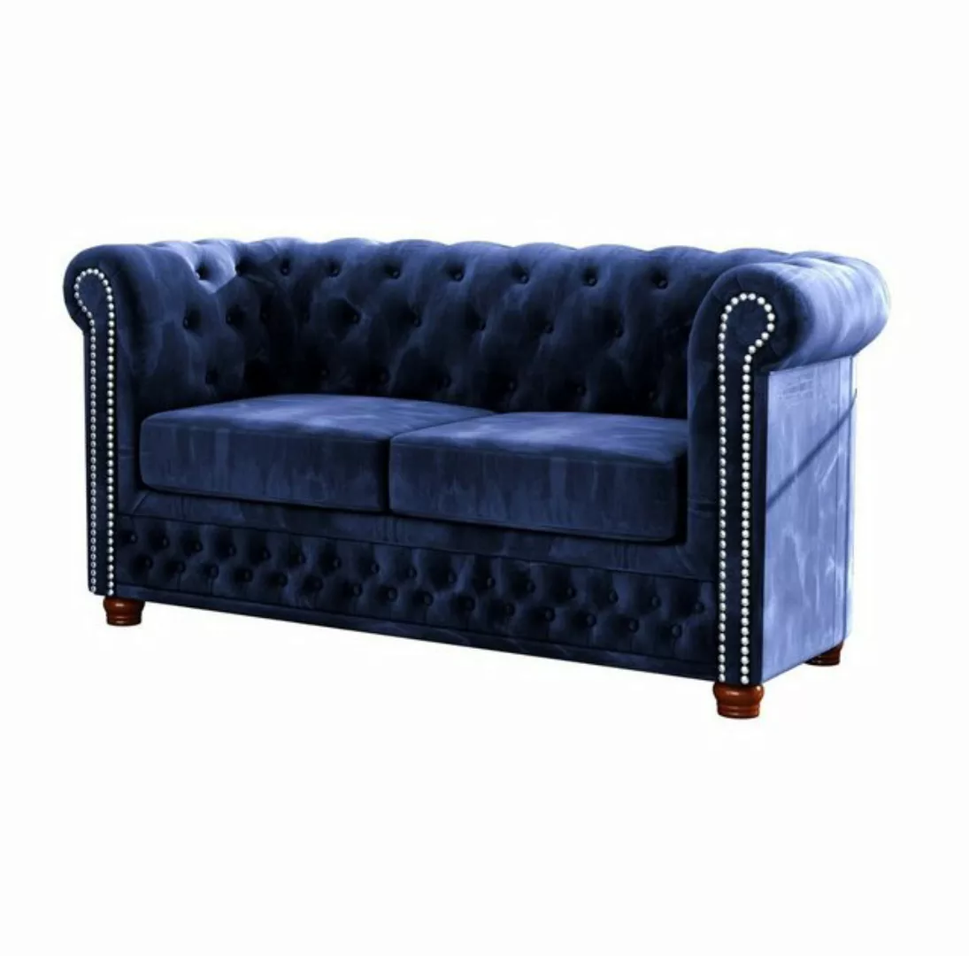 S-Style Möbel Chesterfield-Sofa Leeds 2-Sitzer aus Samt-Stoff mit Holzfüßen günstig online kaufen