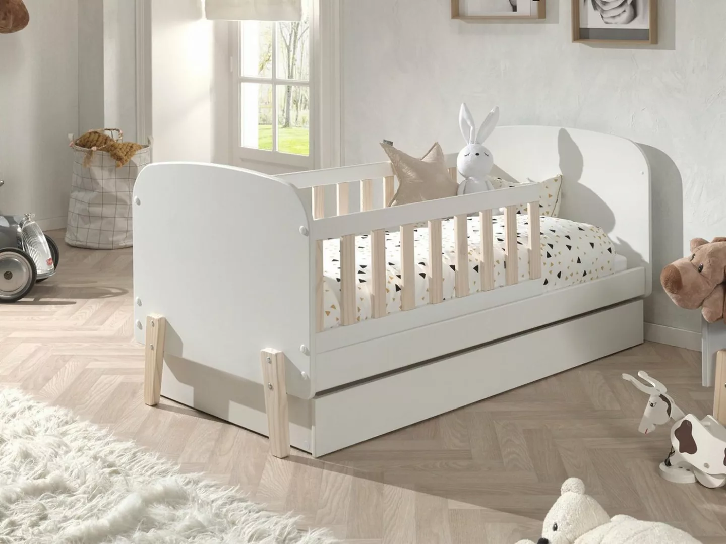 Natur24 Kinderbett Bett Kinderbett mit Schublade Kiddy MDF und Kiefer 70x14 günstig online kaufen