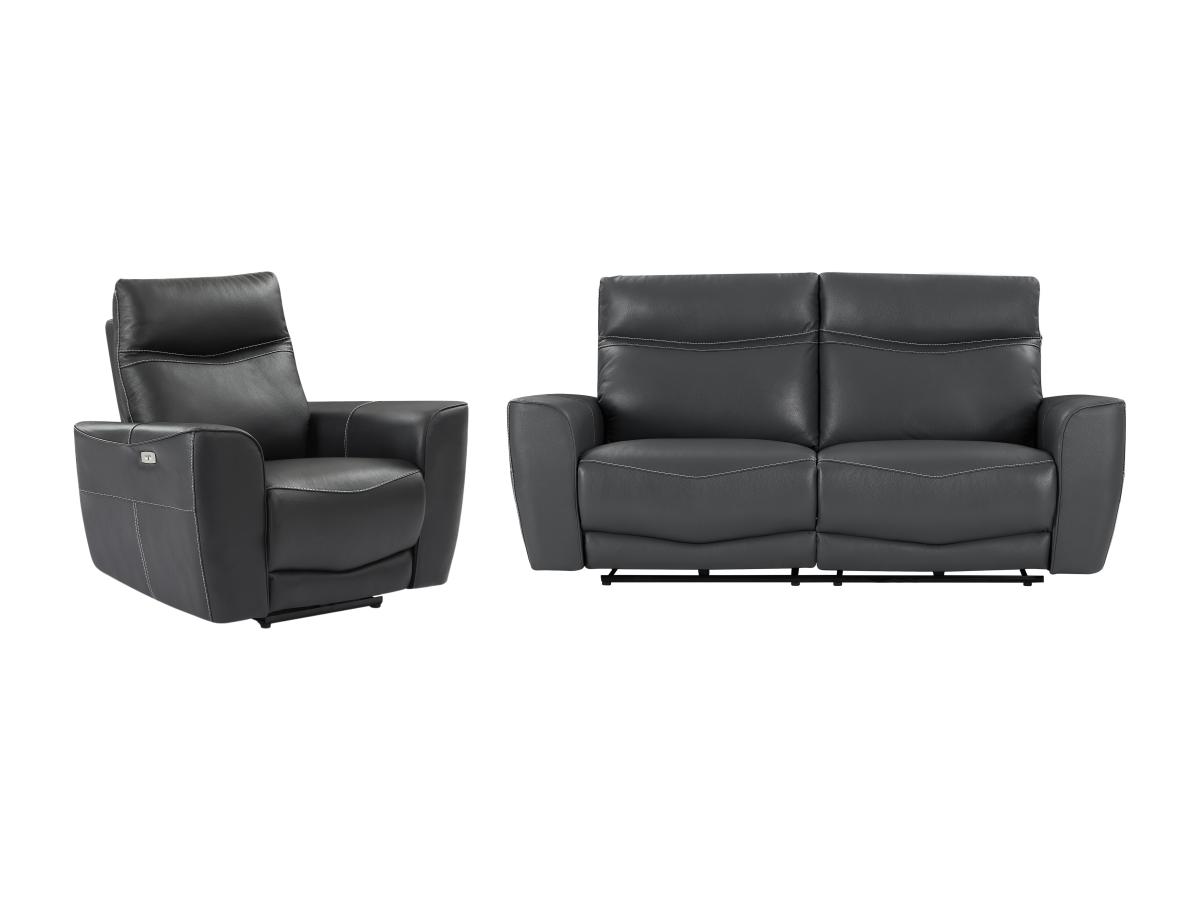 Relaxsofa 3-Sitzer & Relaxsessel elektrisch - Rindsleder - Anthrazit - DAMO günstig online kaufen