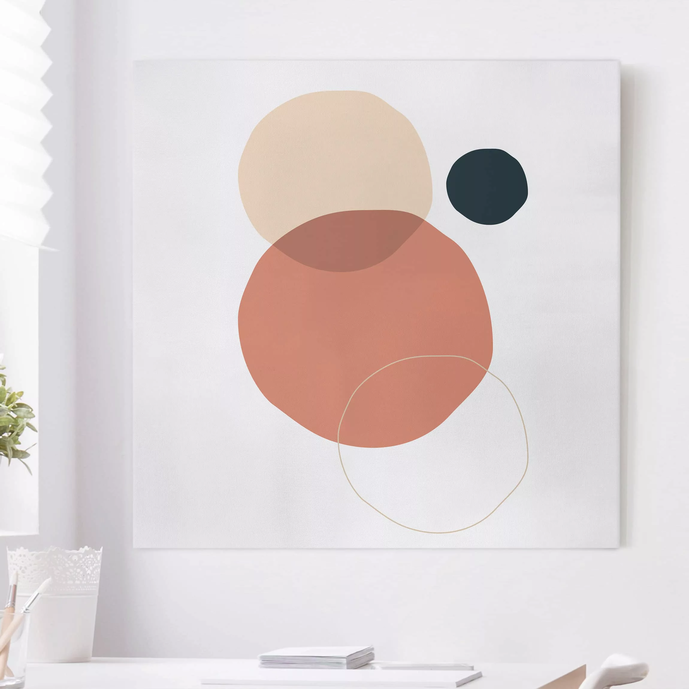 Leinwandbild Abstrakt - Quadrat Line Art Kreise Pastell günstig online kaufen