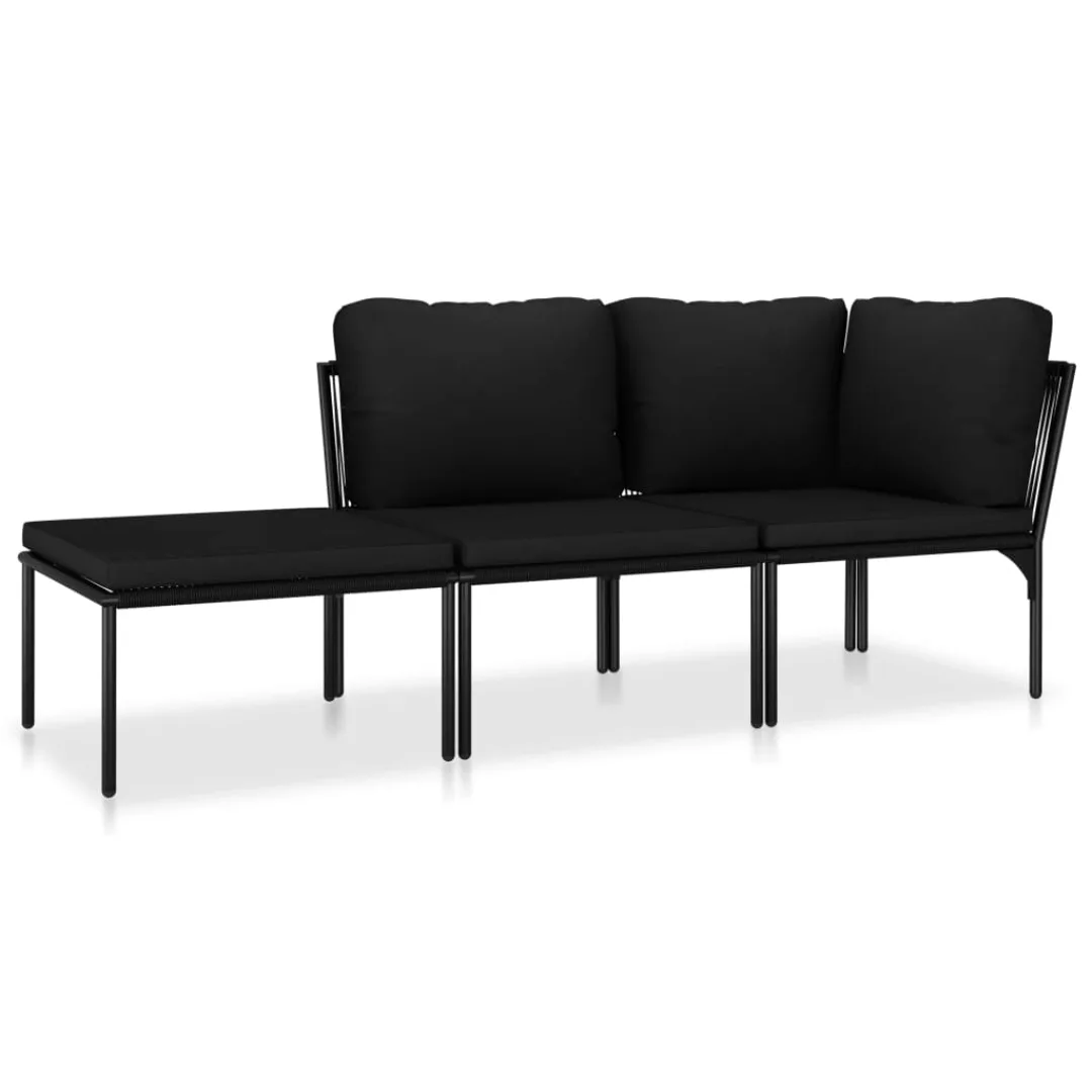 3-tlg. Garten-lounge-set Mit Auflagen Schwarz Pvc günstig online kaufen