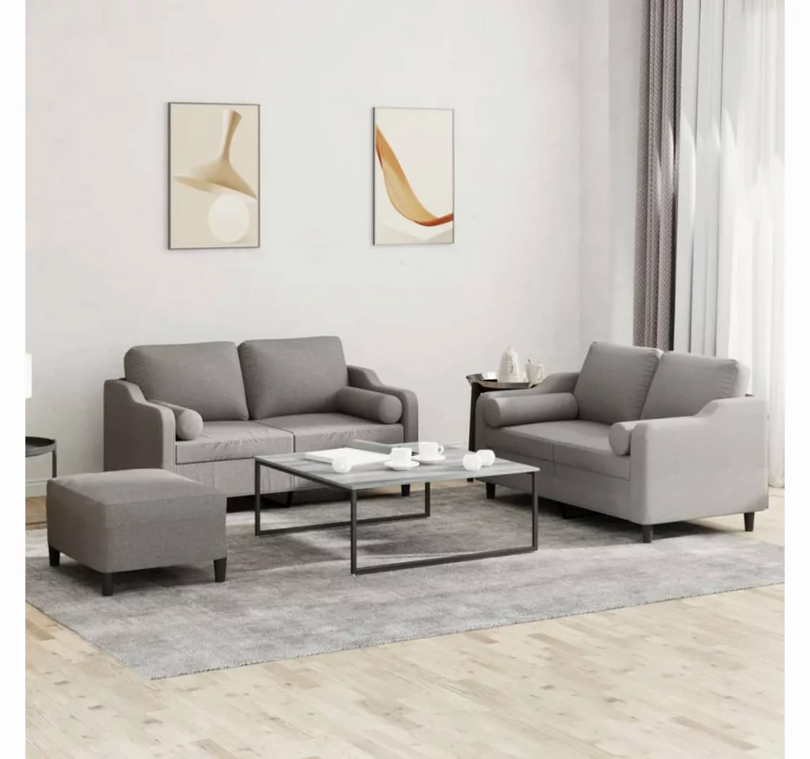 vidaXL Sofa Sofagarnitur Set mit Kissen Stoff, 3-tlg., Taupe günstig online kaufen