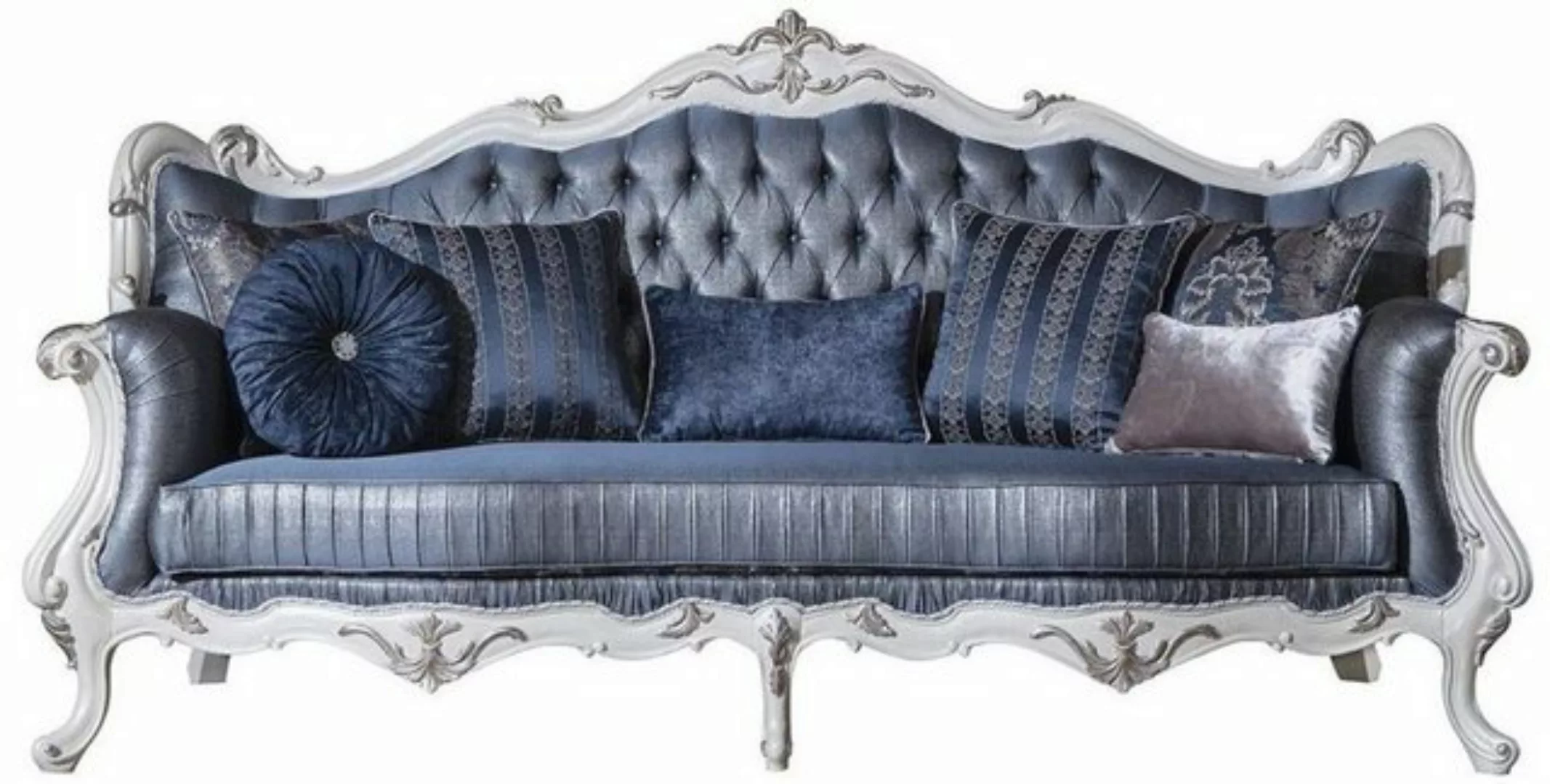 Casa Padrino Sofa Luxus Barock Wohnzimmer Sofa mit dekorativen Kissen Blau günstig online kaufen