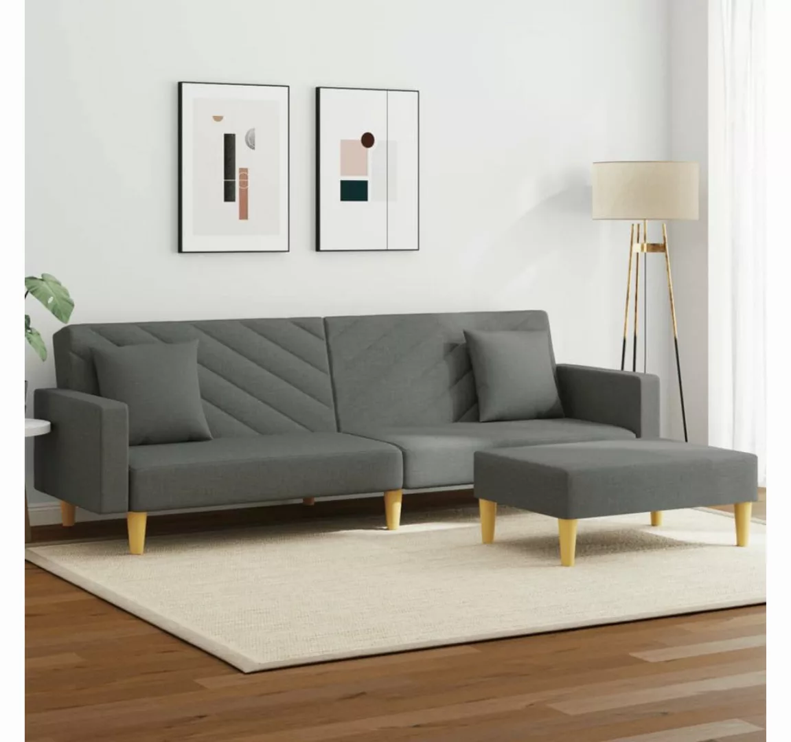 vidaXL Sofa Schlafsofa 2-Sitzer mit Kissen und Fußhocker Dunkelgrau Stoff günstig online kaufen