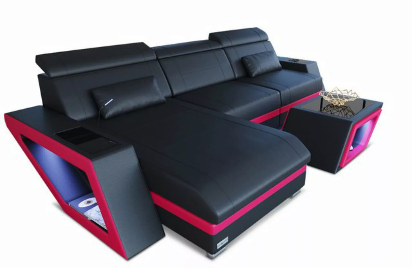 Sofa Dreams Ecksofa Ledersofa Couch Catania L Form Leder Sofa, mit LED, wah günstig online kaufen