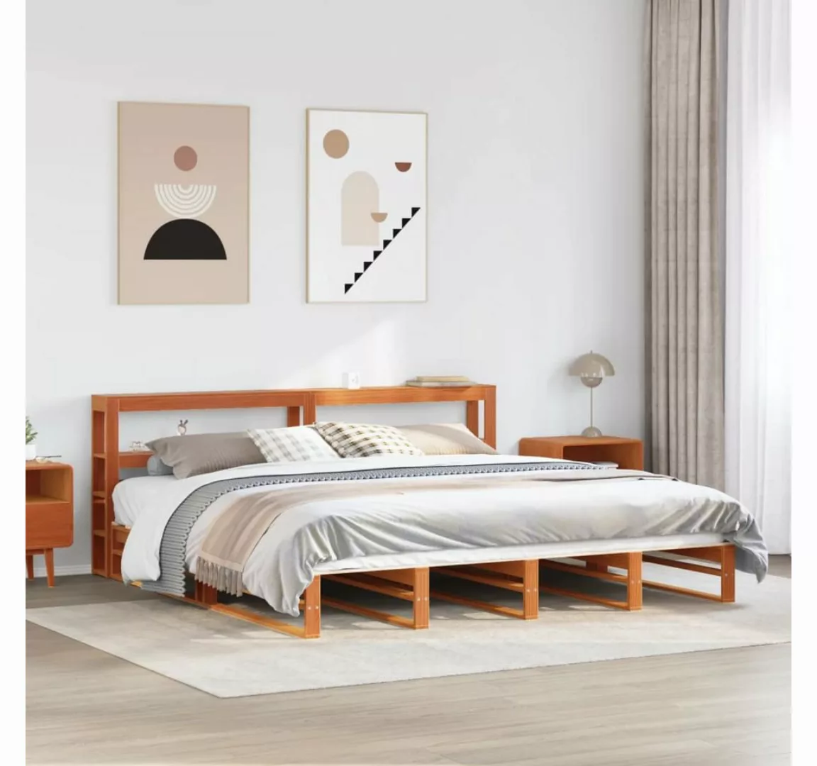 vidaXL Bett, Massivholzbett ohne Matratze Wachsbraun 200x200 Kiefernholz günstig online kaufen