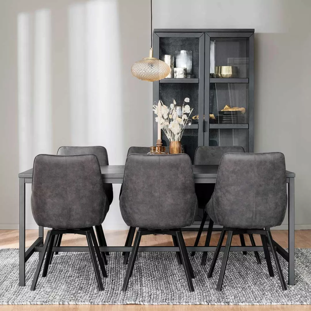 Design Esszimmer Sitzgruppe in Schwarz und Grau sechs Stühle (siebenteilig) günstig online kaufen