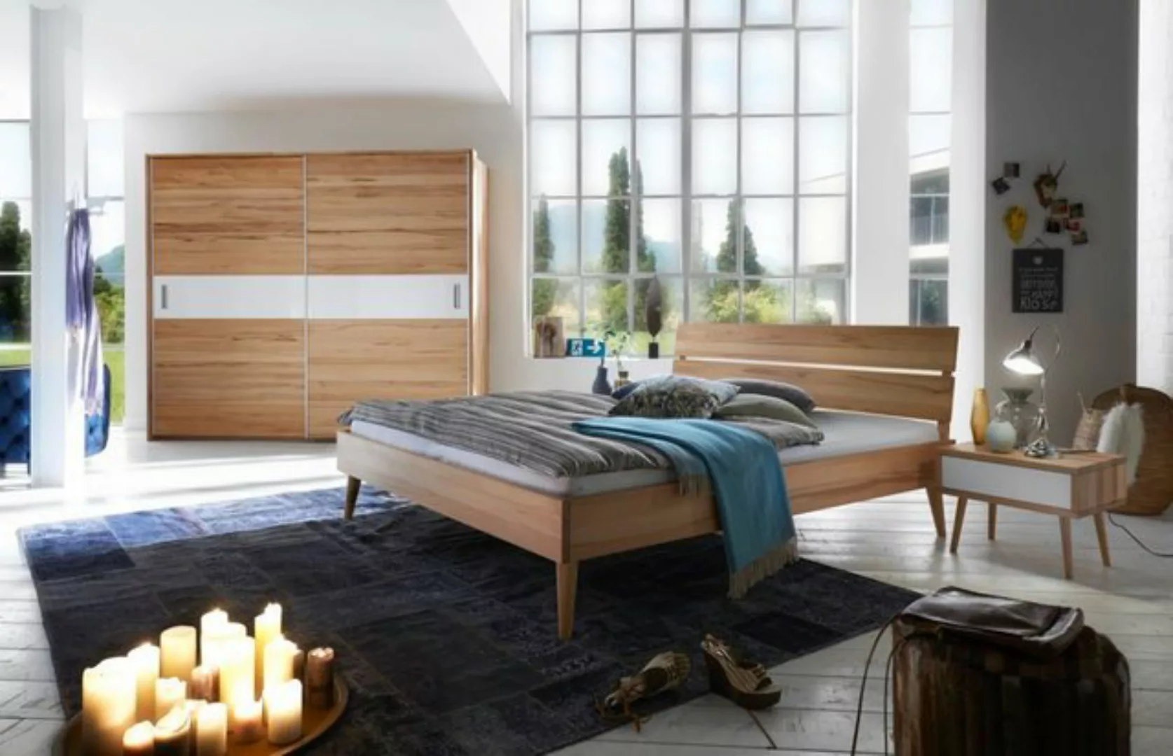 Natur24 Einzelbett Bett Greve 140x200cm Kernbuche massiv mit Kopfteil und H günstig online kaufen