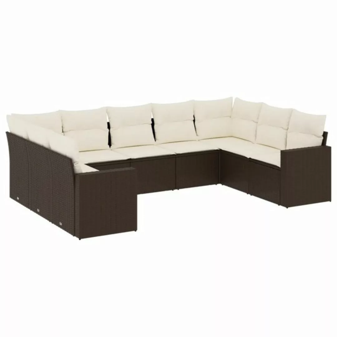 vidaXL Sofaelement 9-tlg. Garten-Sofagarnitur mit Kissen Braun Poly Rattan günstig online kaufen