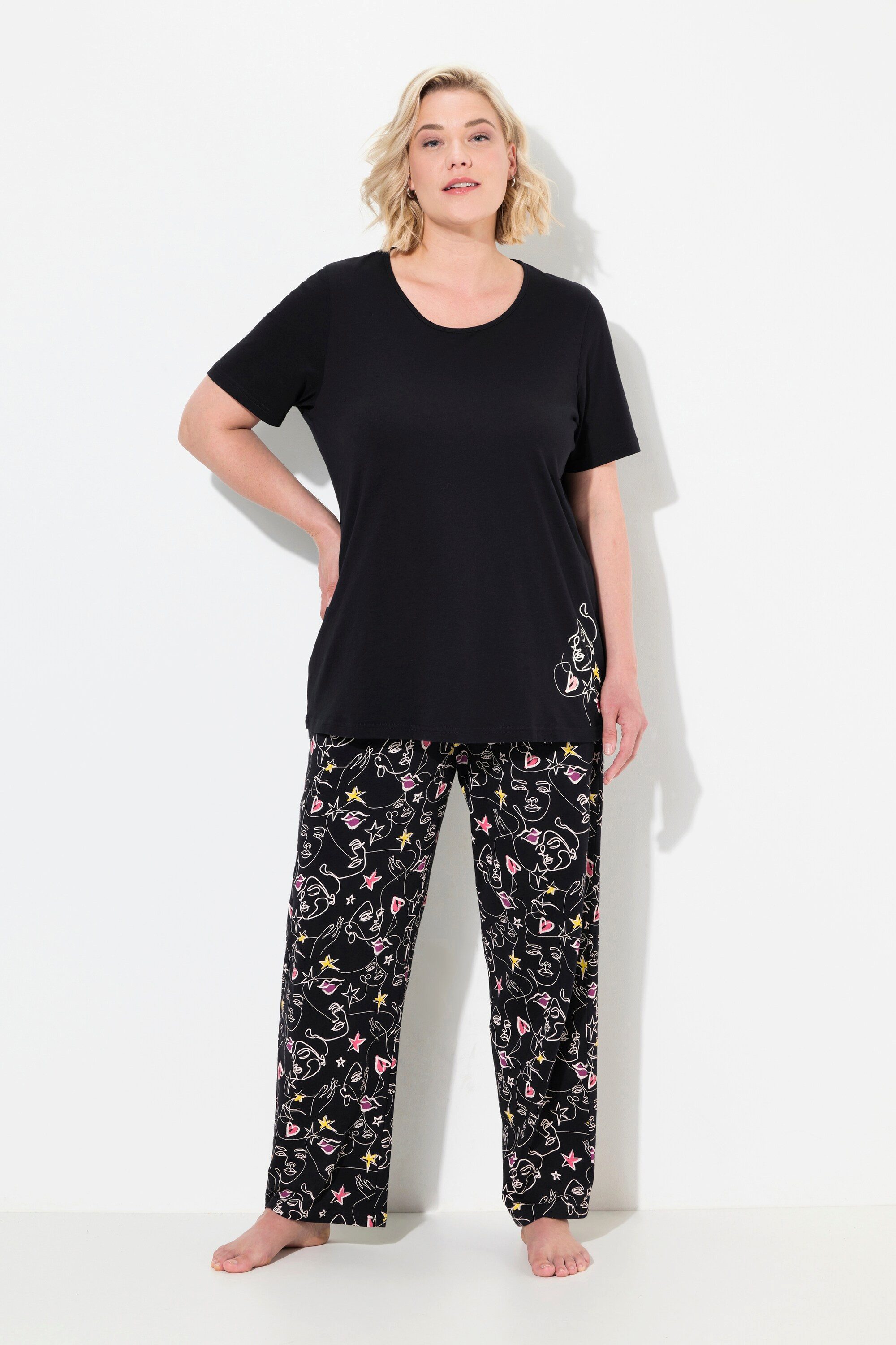 Ulla Popken Pyjama Pyjama Zweiteiler Scribble-Herz günstig online kaufen