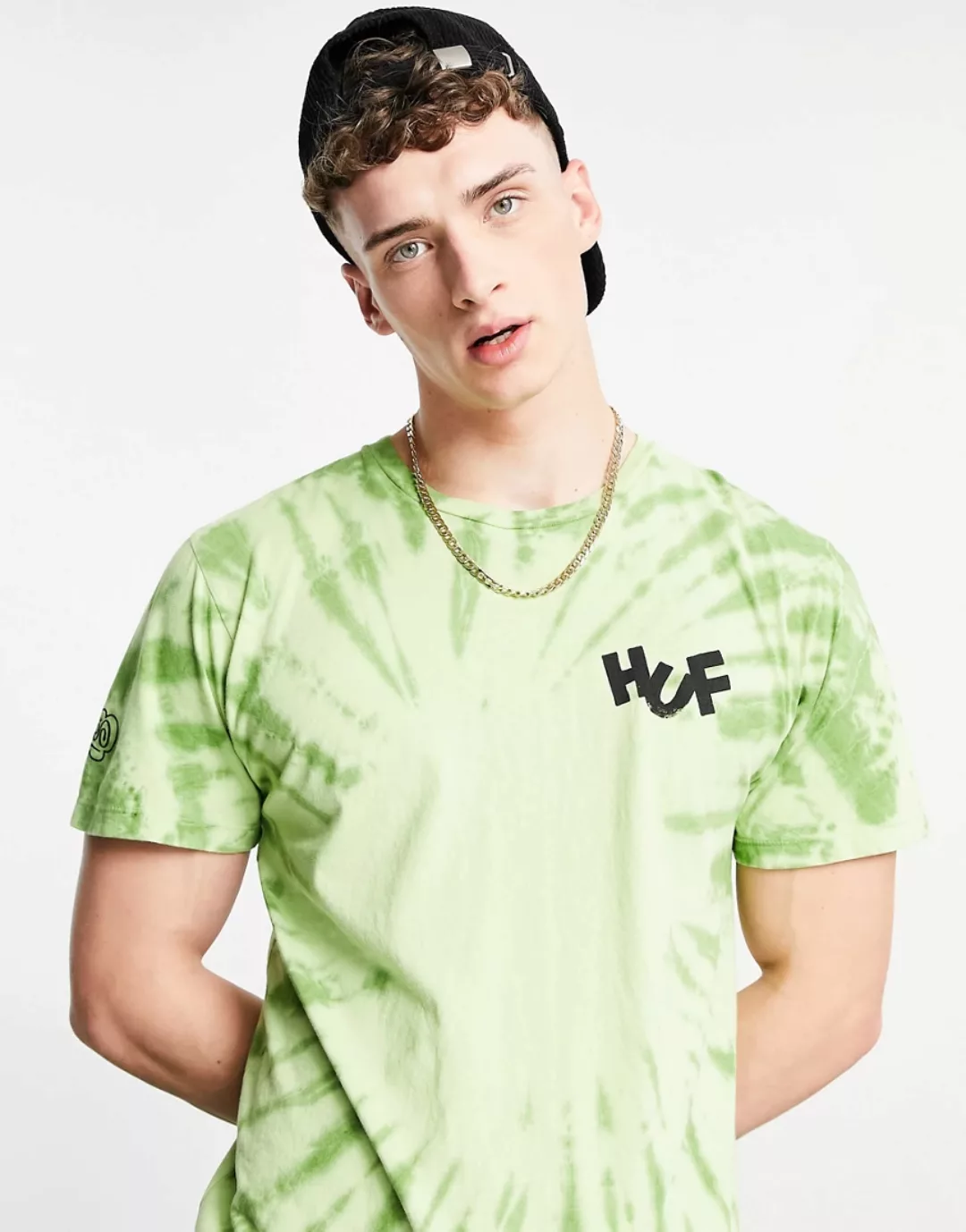 HUF – Haze Brush – T-Shirt mit Batikmuster in Grün günstig online kaufen