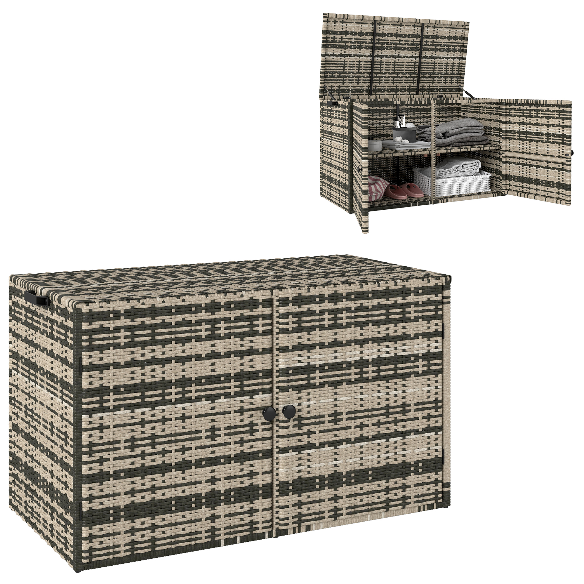 Outsunny Rattan Auflagenbox 350L 2-Ebenne wetterfest Kissenbox mit Deckel H günstig online kaufen