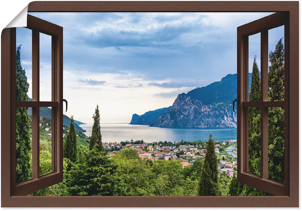 Artland Wandbild »Gardasee durchs braune Fenster«, Seebilder, (1 St.), als günstig online kaufen