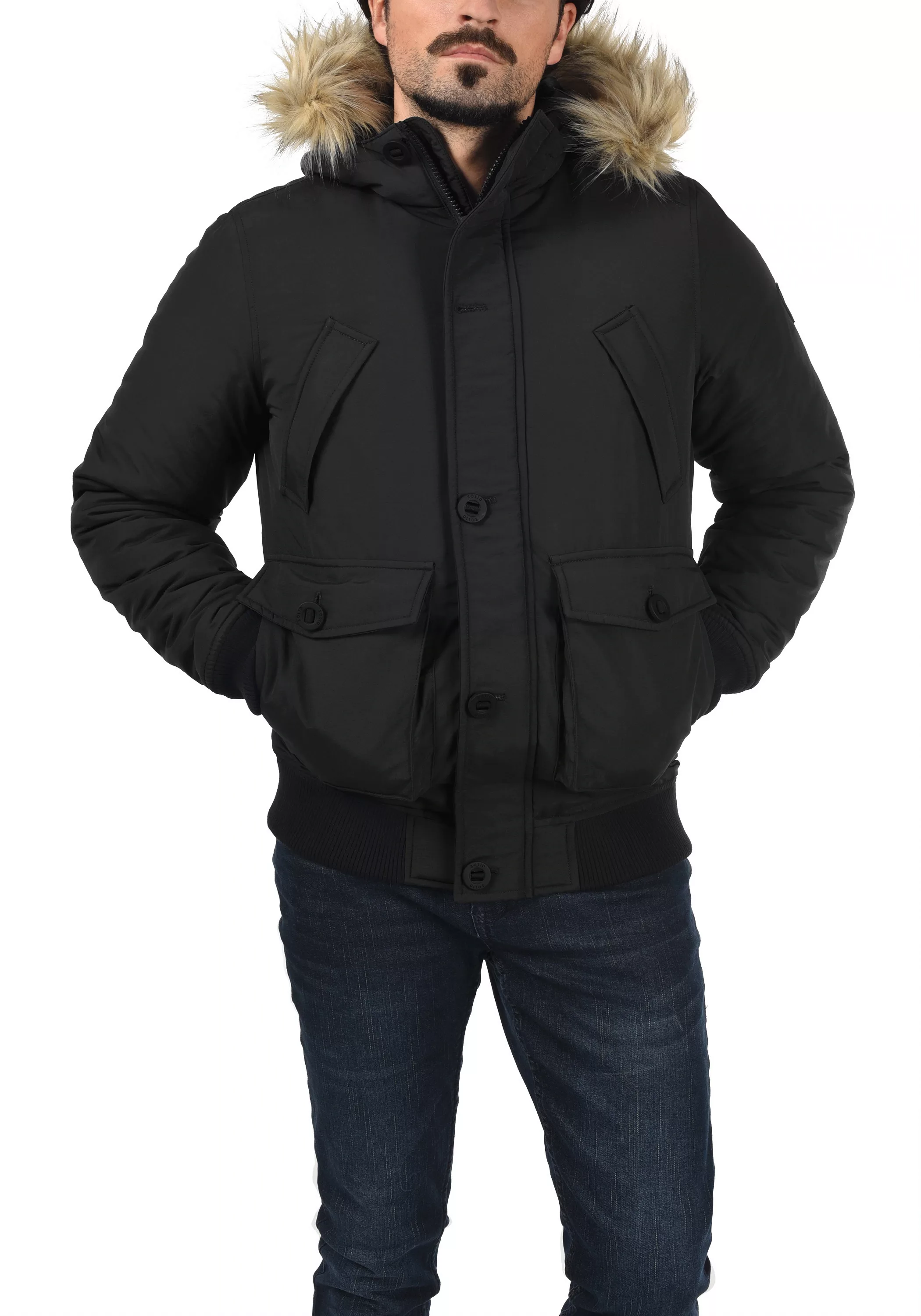 !Solid Winterjacke SDFrio Winterjacke mit Kapuze und abnehmbarem Kunstell günstig online kaufen