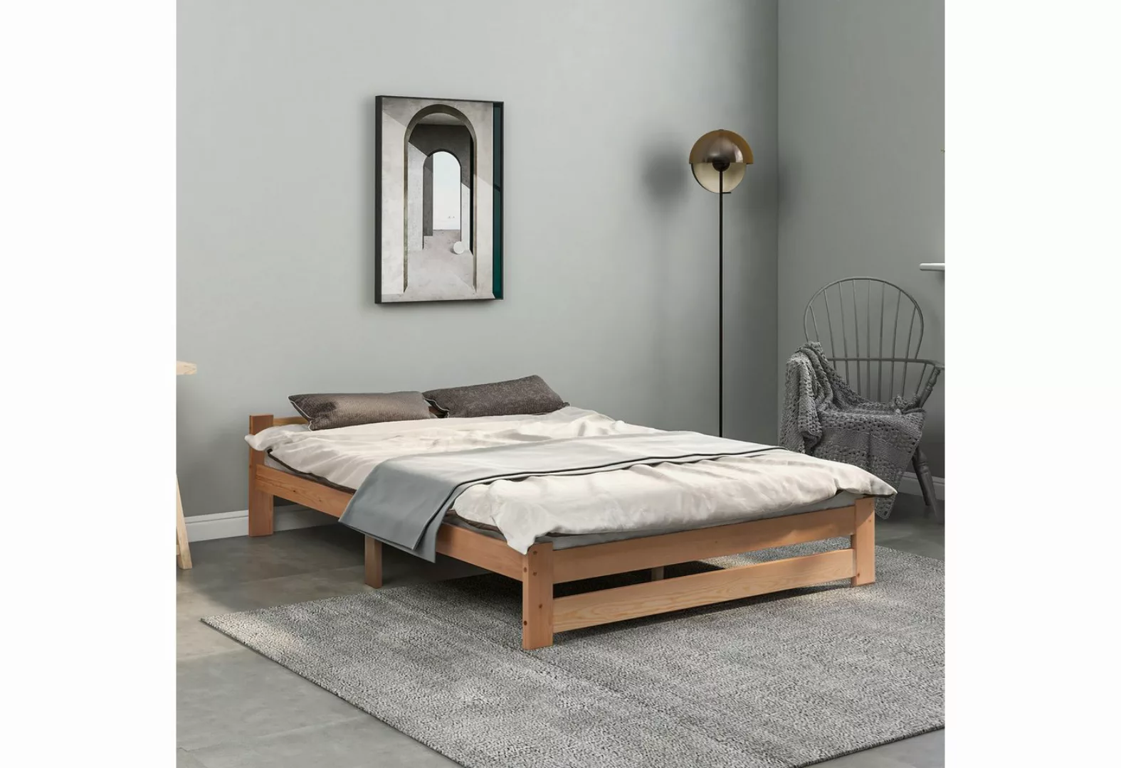 KoDise Bett Massivholzbett mit Kopfteil, Lattenrost, Naturholz 200x140cm (m günstig online kaufen