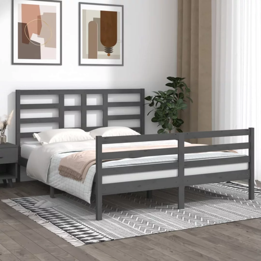 vidaXL Bettgestell Massivholzbett Grau 160x200 cm Doppelbett Bett Bettrahme günstig online kaufen