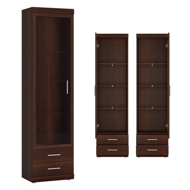 Lomadox Vitrine IMPERIA-129 Wohnzimmer schmal 50 cm Nussbaum Vitrinenschran günstig online kaufen