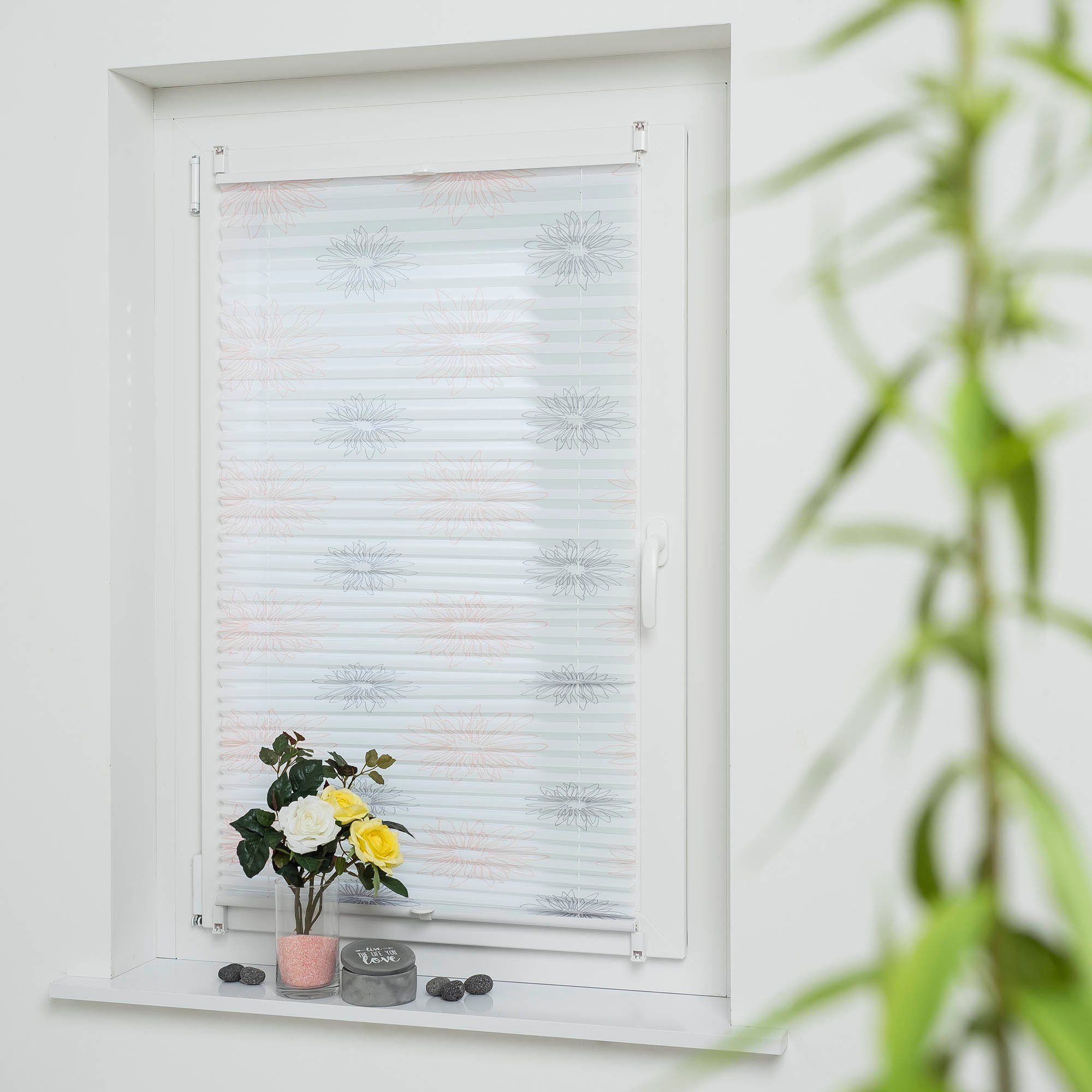 Liedeco Plissee »Blume grau«, Lichtschutz, ohne Bohren, verspannt günstig online kaufen