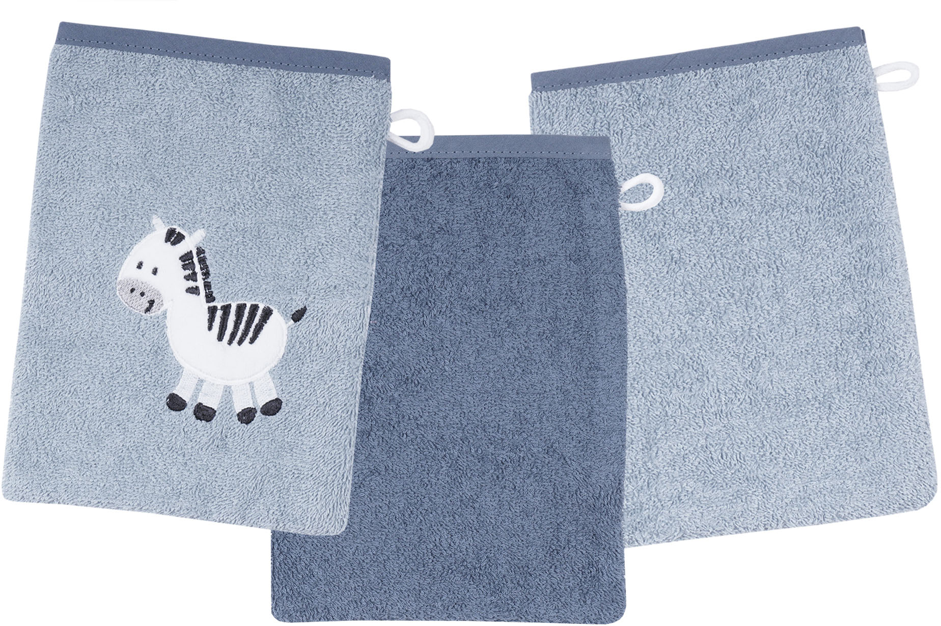 Wörner Waschhandschuh »Zebra blau Waschhandschuh 3er Set«, (3 St.), 1x mit günstig online kaufen