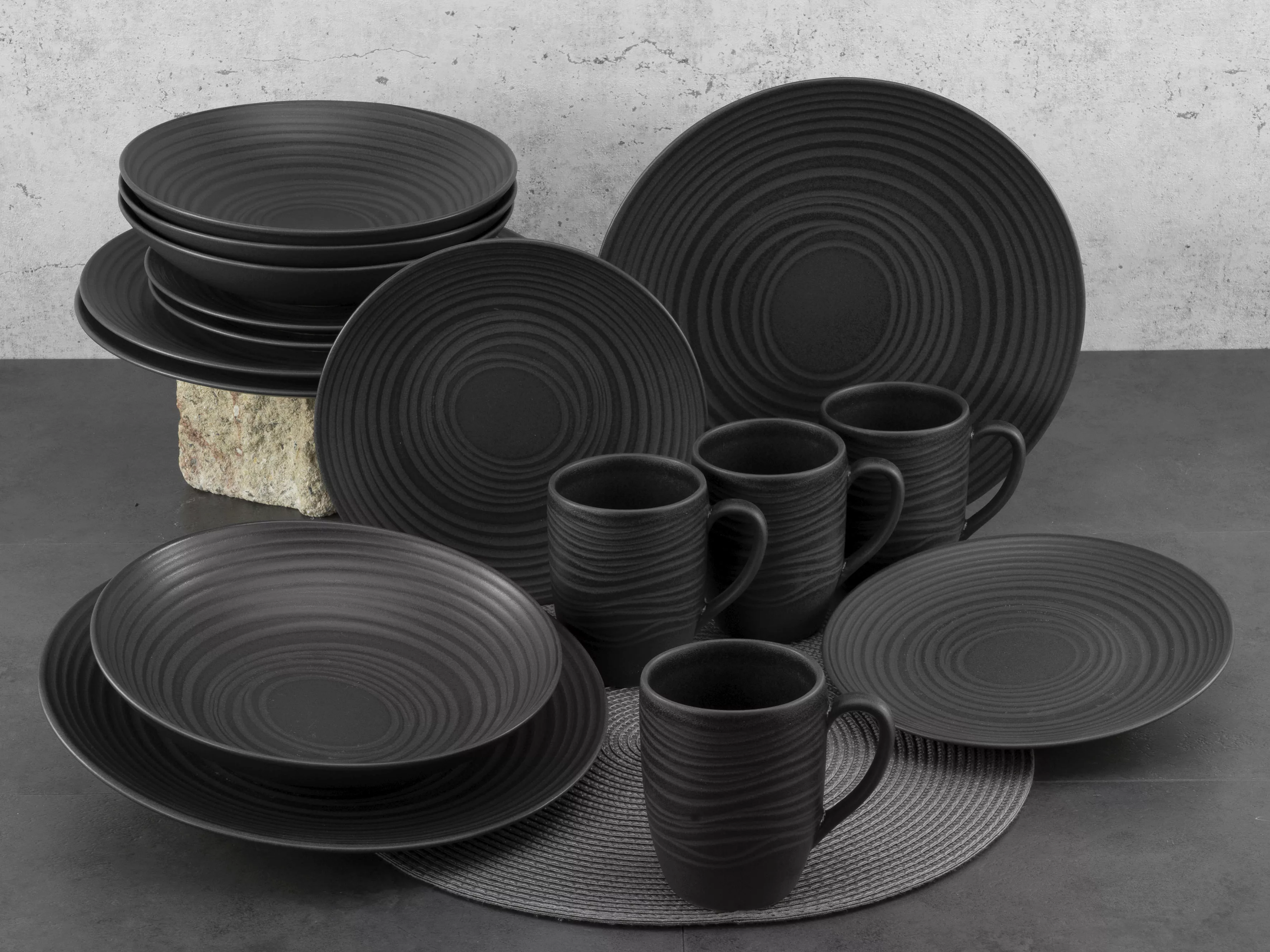 CreaTable Kombiservice Lava Stone schwarz Steinzeug 16 tlg. günstig online kaufen