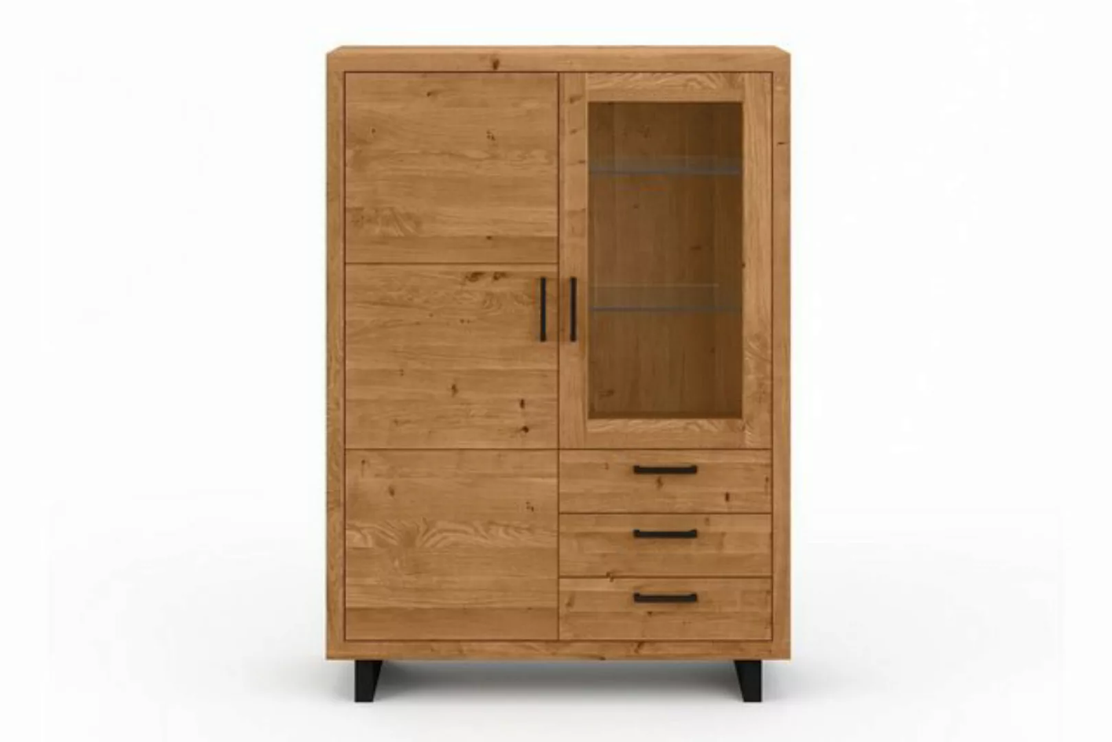 daslagerhaus living Hochschrank Schrank Woodstock rustikale Eiche 130cm günstig online kaufen