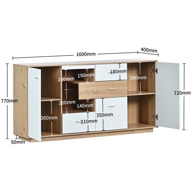 Odikalo TV-Schrank Sideboard Schrank LED 2 Türen 4 Schubladen, Glasablage, günstig online kaufen