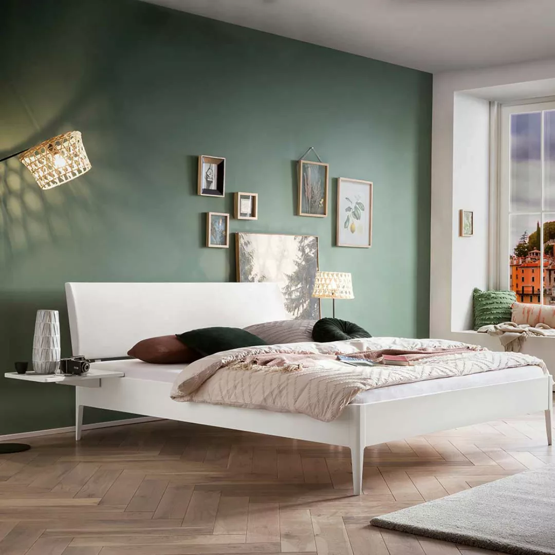 Weißes 140x200 cm Bett aus Buche Massivholz Skandi Design günstig online kaufen