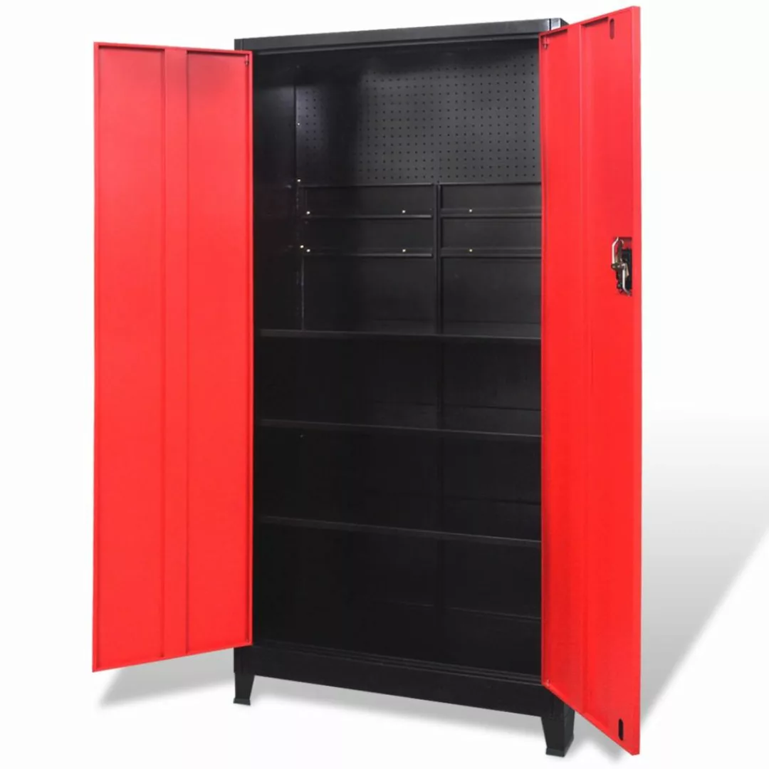 Werkzeugschrank Mit 2 Türen Stahl 90x40x180 Cm Schwarz/rot günstig online kaufen