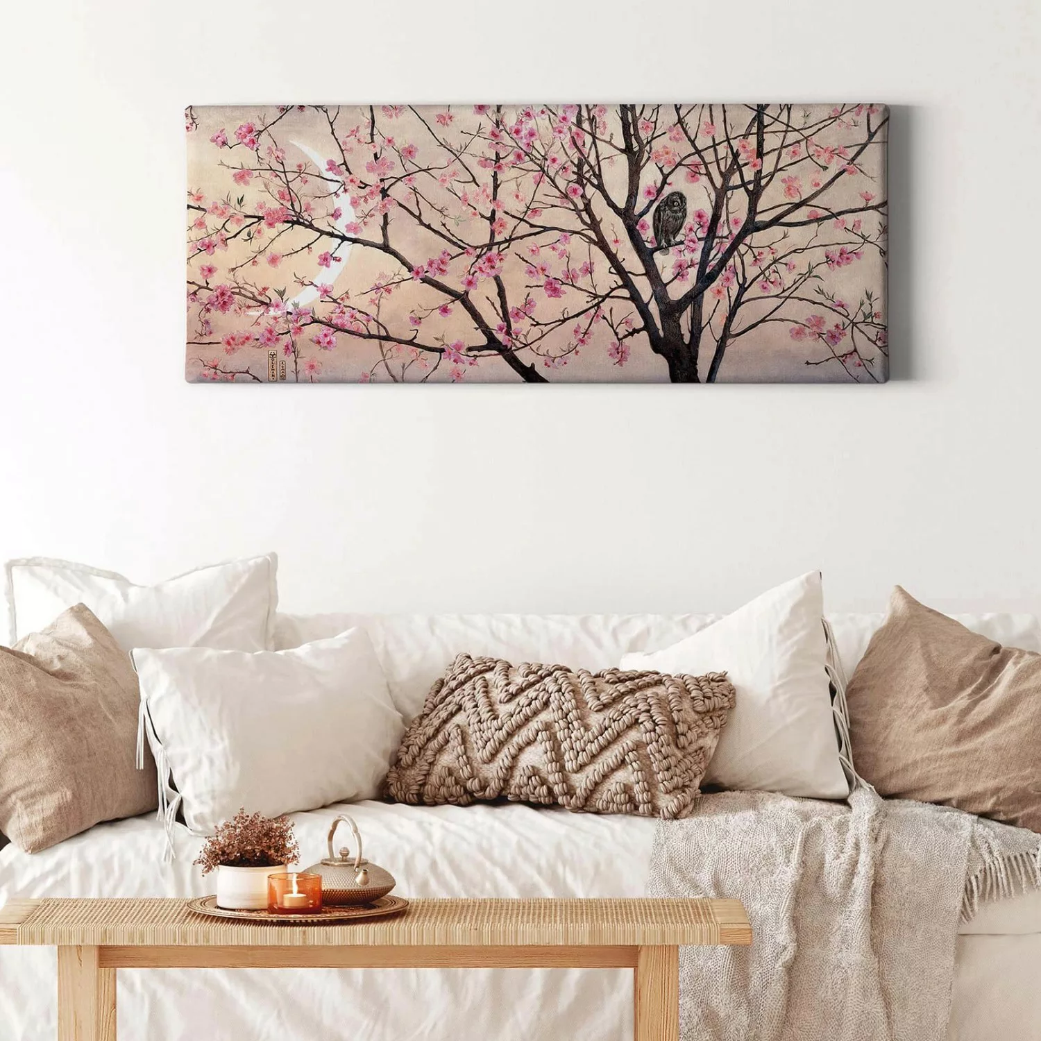 Bricoflor Wandbild Mit Kirschblüten Gemalt Panorama Leinwand Bild Mit Baum günstig online kaufen