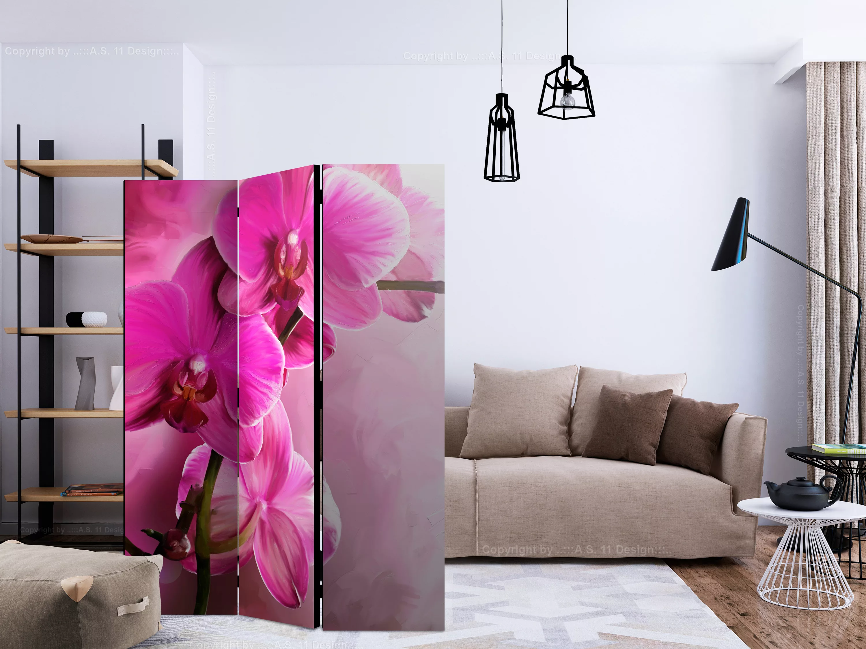 3-teiliges Paravent - Pink Orchid [room Dividers] günstig online kaufen