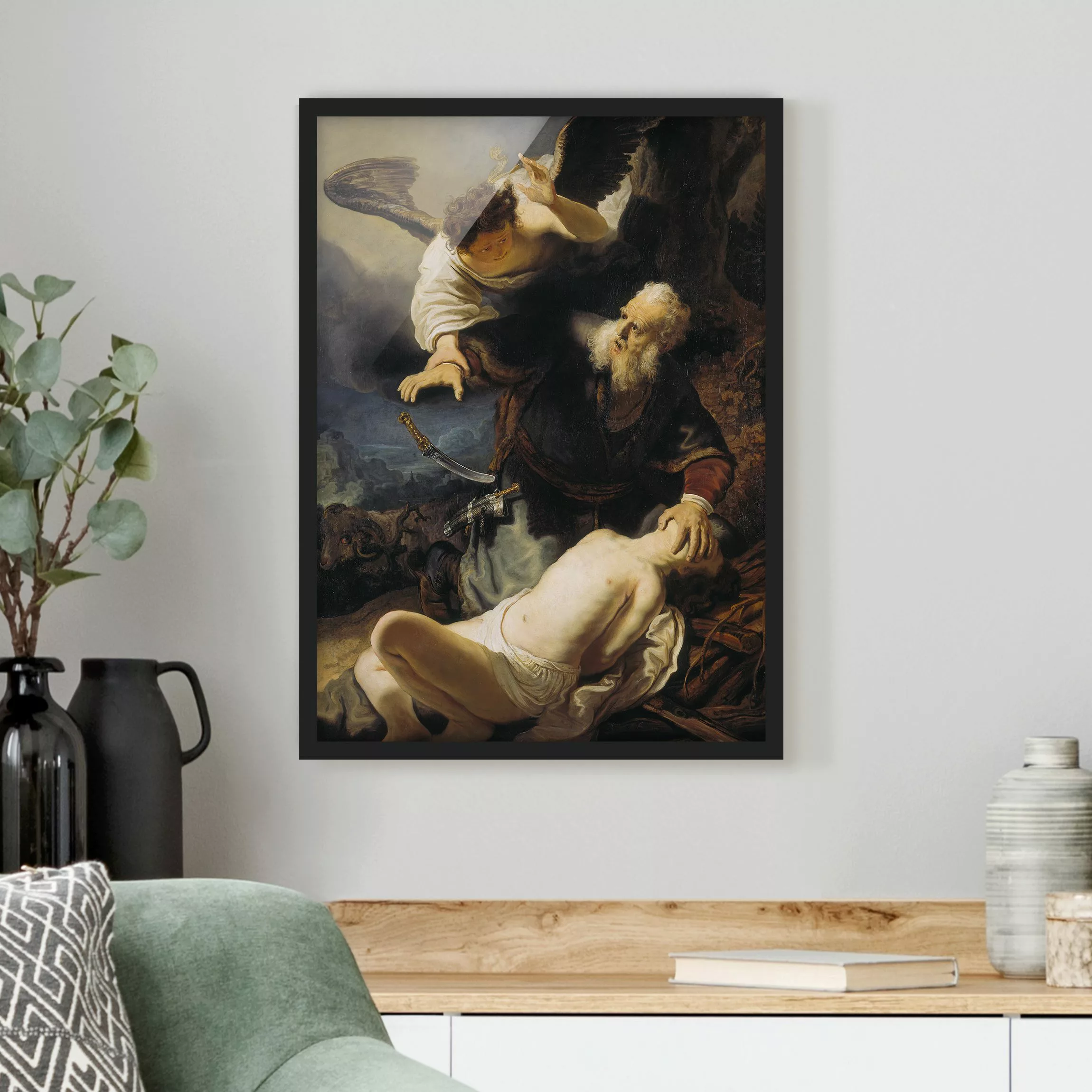 Bild mit Rahmen Kunstdruck - Hochformat Rembrandt van Rijn - Die Opferung I günstig online kaufen